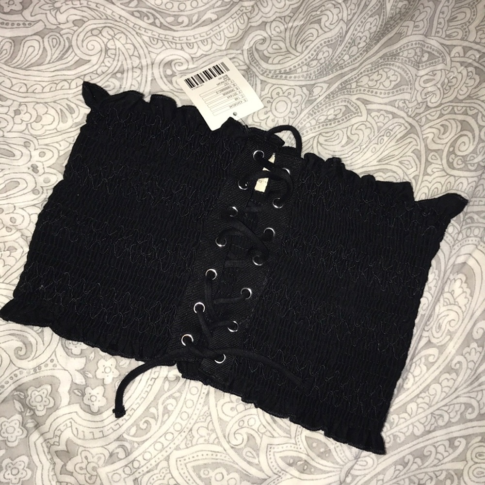 Smocked lace up tube top